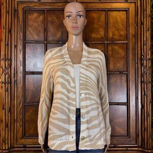 Chico's Ivory Tan Tiger Animal Print Linen Cotton Blend Cardigan